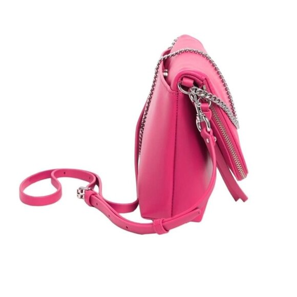 Rebecca Minkoff Womens Hot Pink Leather Fold Over Chain Strap Crossbody Bag New - Picture 5 of 16